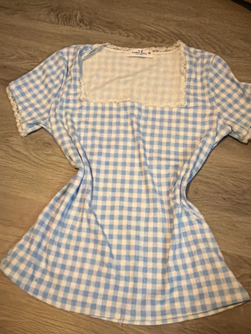 Blue Gingham Square-Neck top